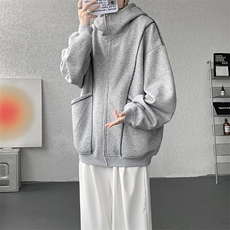 美式重磅立体硬挺卫衣男春秋潮牌设计感连帽开衫廓形外套KS004P68，男装卫衣，电商B312