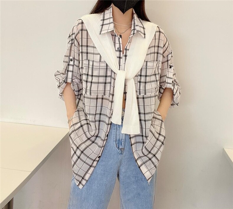 夏季格子防晒衬衣,女装其它,魅丽女孩