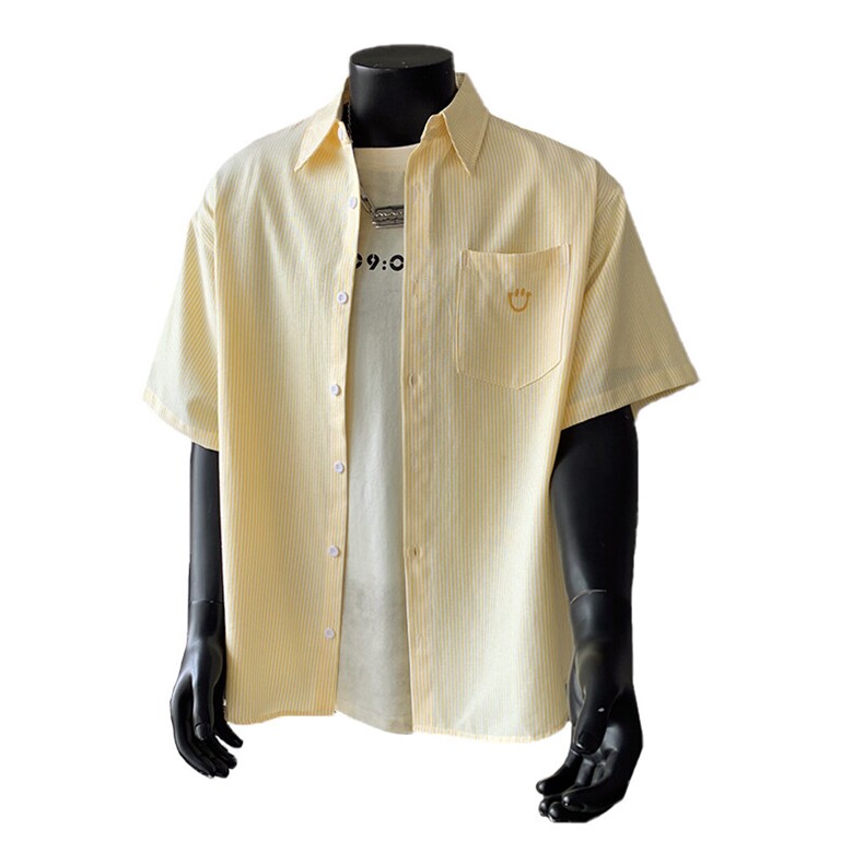 笑脸刺绣条纹短袖衬衫男xh101-特p38,男装T恤,电商B367