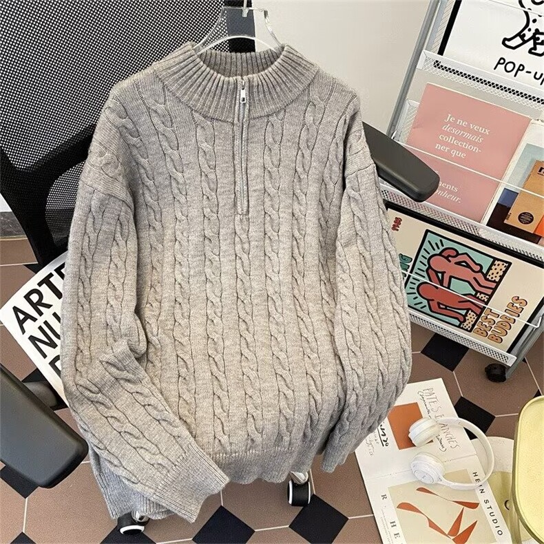 585-P60韩男装慵懒麻花条纹针织衫男高级感修身长袖卫衣亨利，男装针织衫/毛衣，电商B323A