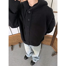 重磅秋冬装北极绒开衫毛衣美式复古休闲慵懒风针织衫加厚连帽外套，男装针织衫/毛衣，电商A486