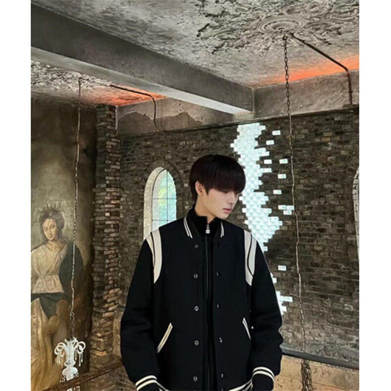 黑白撞色棒球服外套男春秋新款美式宽松毛呢飞行员夹克J615,男装夹克,星座1116A（原606A-3）