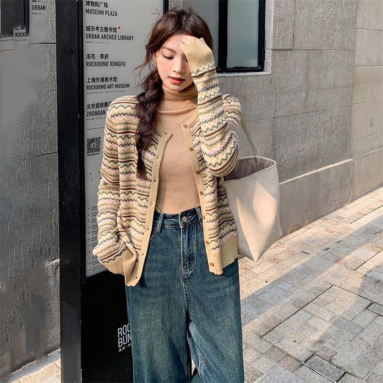 小香风条纹羊毛开衫外套女春秋2025年新款小个子盐系轻熟减龄上衣,女装短外套,天使之佳话