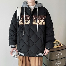 美式复古菱格2026年冬季新款连帽棉服男女假两件棉衣外套565/P98，男装棉衣，星座506