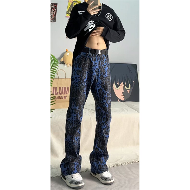 美式ins高街hiphop小众豹纹牛仔裤货号K2462特P48,男装牛仔裤,电商A063