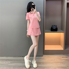 网红时尚套装裙女夏新款修身显瘦刺绣小马短袖上衣裤裙两件套，女装套装/套裙，2C310