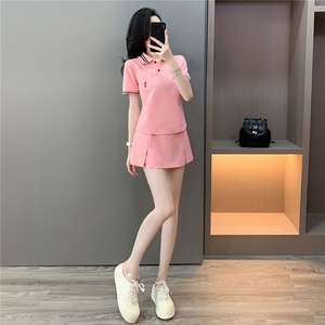 网红时尚套装裙女夏新款修身显瘦刺绣小马短袖上衣裤裙两件套图片