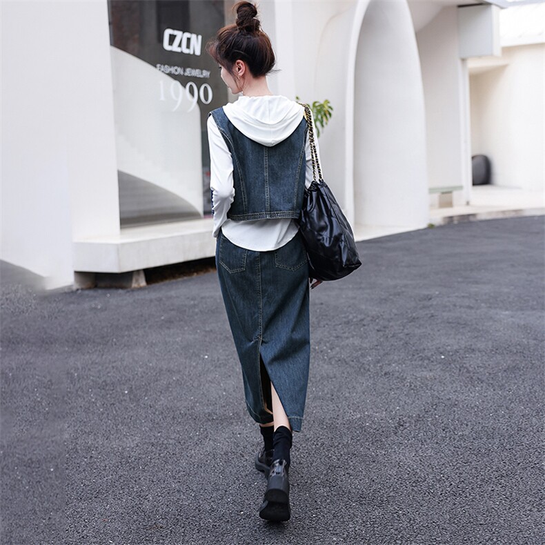 洋气减龄套装裙女2025春装新款牛仔马甲半身裙卫衣三件套时髦穿搭,女装套装/套裙,钱塘布衣