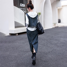 洋气减龄套装裙女2025春装新款牛仔马甲半身裙卫衣三件套时髦穿搭，女装套装/套裙，钱塘布衣