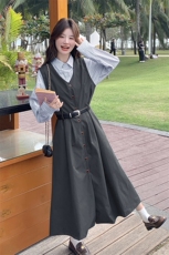 春装新款大量现货！条纹衬衫背心裙两件套2C133-8908-P165-K218，女装套装/套裙，2C133