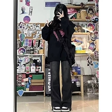 牛仔裤秋冬加绒新款宽松微喇长裤男女生百搭潮流美式休闲阔腿裤子，男装牛仔裤，星座302B