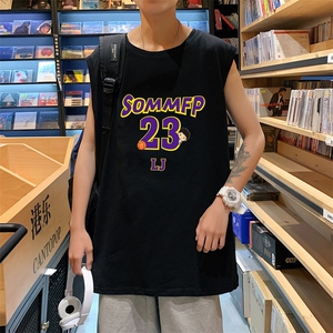 ！港风2023夏季无袖背心男加肥加大码宽松短袖T恤男BX283-P20图片