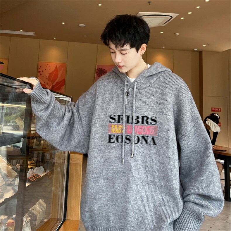 高品秋冬季连帽毛衣男复古慵懒风针织衫毛衣外套MYL3320-P65控88图片