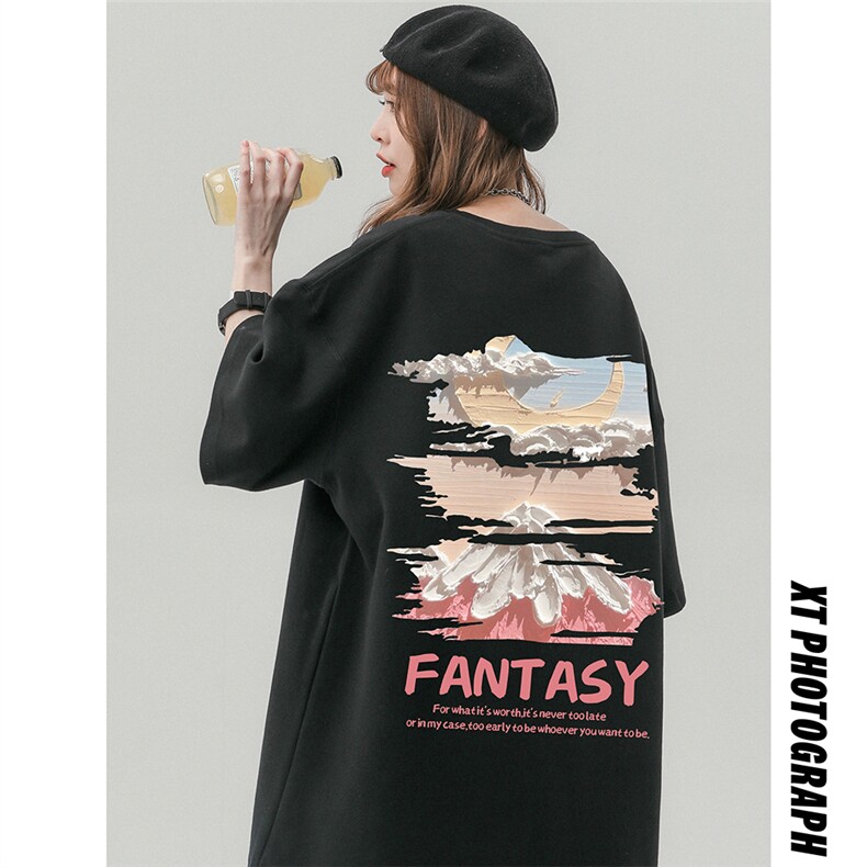 中性风夏季时尚复古百搭雪山印花100棉宽松短袖T恤T6091P25控38,男装T恤,电商A268