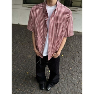 夏季新款美式潮牌高级感小众格子短袖衬衫男女衬衣CDA22-P40图片