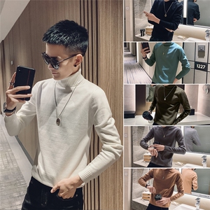 M20-P55 控价78 2021春秋装社会小伙网红修身纯色高圆领毛衣男潮图片
