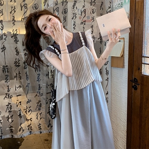 灰色绝美小众设计感巨好看裙子女2025夏季新款时尚独特吊带连衣裙图片