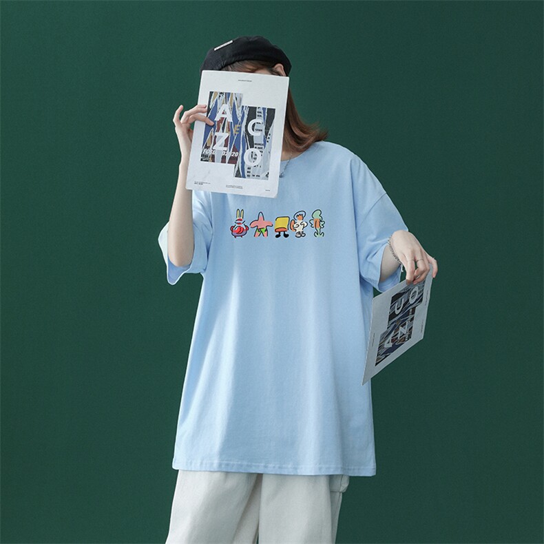中性2022夏季新款海绵宝宝可爱图案情侣短袖T恤T1079P25控38,女装T恤,A247A
