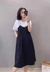 夏款拼接连衣裙，女装连衣裙，吉之红