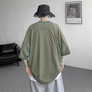 8XL-M 特大码日系复古山西速干镂空拼接短袖T恤上衣男DX319P50图片