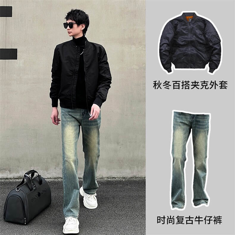 春秋冬男士夹克美式加厚外套夹克 JK327/P90-复古色牛仔裤992/P65图片