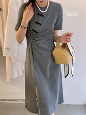 香丽迪2022年夏季新款拼接连衣裙女针织短袖圆领修身高腰，女装连衣裙，香丽迪1