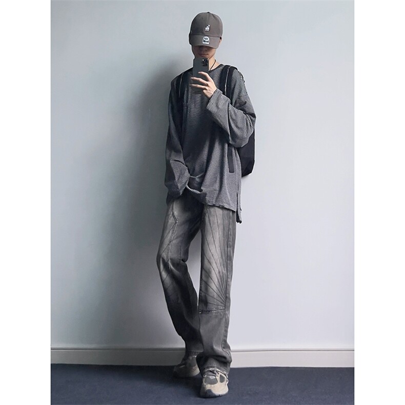 B221美式ins高街暗黑小众铆钉伐木裤牛仔裤LK23145-P65控88,男装牛仔裤,电商B221