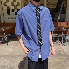细格子短袖衬衫5XZ1030-TP5588可拆卸领带翻领休闲宽松衬衣，男装衬衫，电商A102