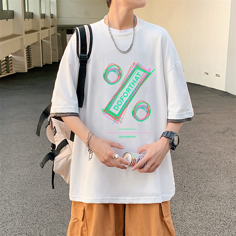JT55171-P25假两件短袖t恤男大码胖子半袖体恤半截袖港风,男装T恤,电商A040