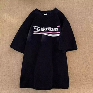 100纯棉短袖t恤男女简约美系复古宽松百搭ins潮流情侣装图片