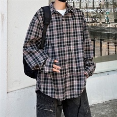 C5070/P40秋装新款格子衬衫男士衬衣外套休闲大码宽松港味上衣，男装衬衫，电商A141
