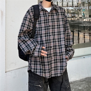 C5070/P40秋装新款格子衬衫男士衬衣外套休闲大码宽松港味上衣图片