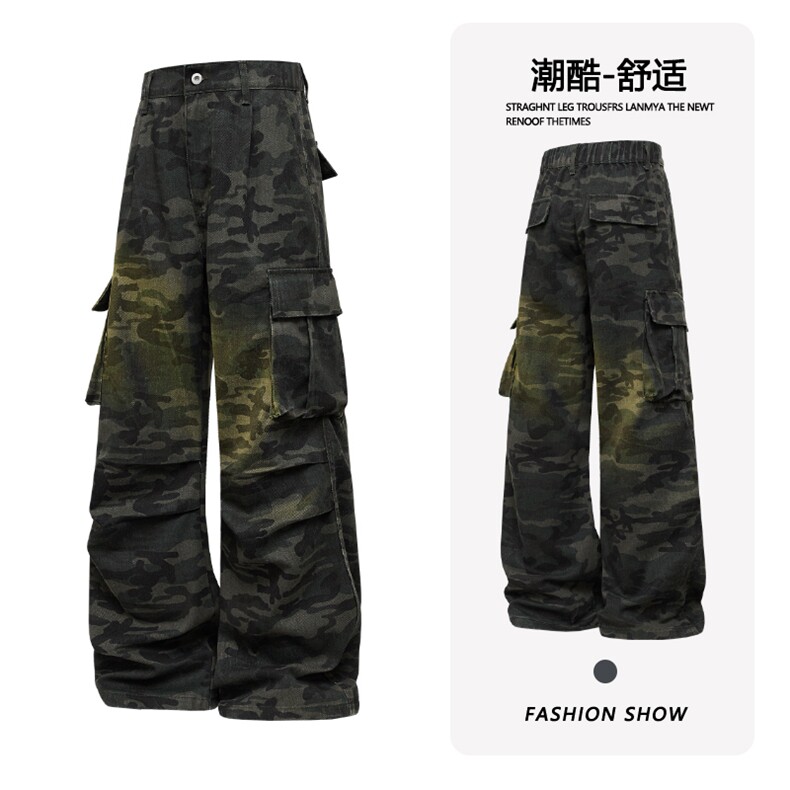 B221美式ins高街暗黑小众宽松工装迷彩牛仔裤LK25575-特P45控78,男装牛仔裤,电商B221