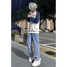 牛仔裤男秋季水洗宽松直筒裤子阔腿休闲长裤A080-9291-P35，男装牛仔裤，电商A080