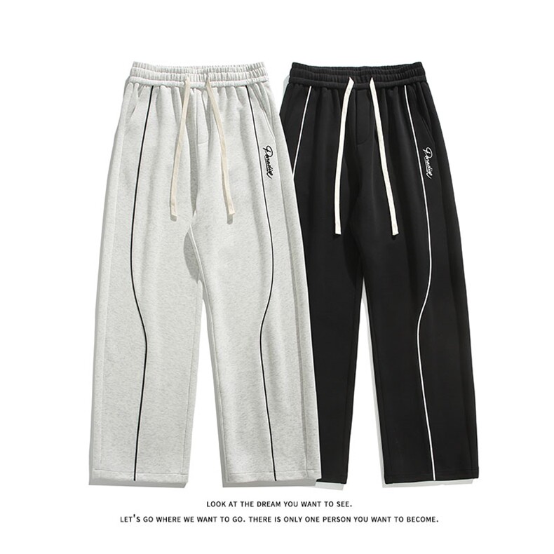 美式重磅弯刀宽松卫裤运动直筒复古阔腿休闲裤男女K8691-特价P45，男装休闲裤，电商A007