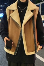 f翻领日系坎肩皮衣马甲加绒加厚男女冬季宽松休闲外套D011-P88，男装皮衣，星座717