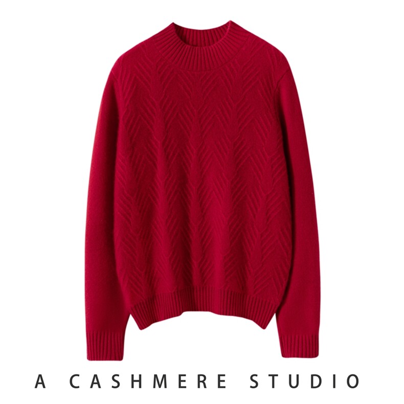 秋冬新款女士半高领立体绞花舒适百搭羊绒衫时尚百搭显瘦保暖毛衣，女装羊绒衫，澳冬特羊绒