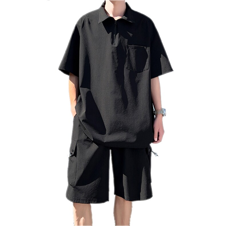 109-TZ012-特批65夏季新款翻领短袖T恤工装短裤休闲套装,男装休闲套装,星座109
