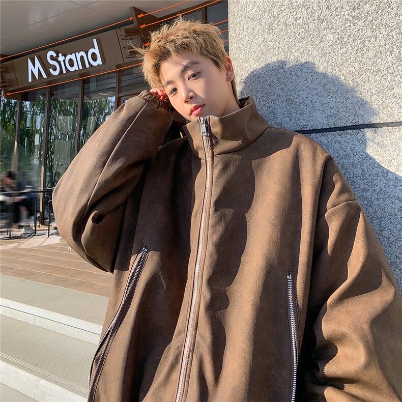 港风PU皮复古做旧双侧金属拉链夹克式加棉棉衣男MY77092P130控198，男装夹克，星座227-7