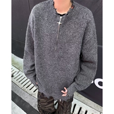 半拉链cleanfit破坏毛边针织衫宽松慵懒风设计师毛衣男MZ709-P62，男装针织衫/毛衣，星座412-3
