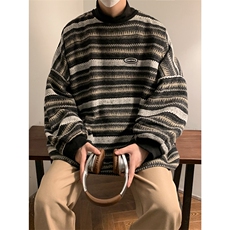 @秋装新款复古呢料条纹宽松卫衣501-2-WY701-P68（化纤），男装卫衣，星座501-2
