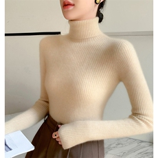 软糯无缝高领羊绒衫女打底内搭毛衣修身显瘦新款针织衫女秋冬上衣，女装羊绒衫，奥帆羊绒