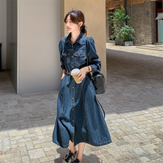 蓝色简单大方的连衣裙女2025春季新款高级感气质收腰显瘦衬衫裙子，女装连衣裙，浙宝069
