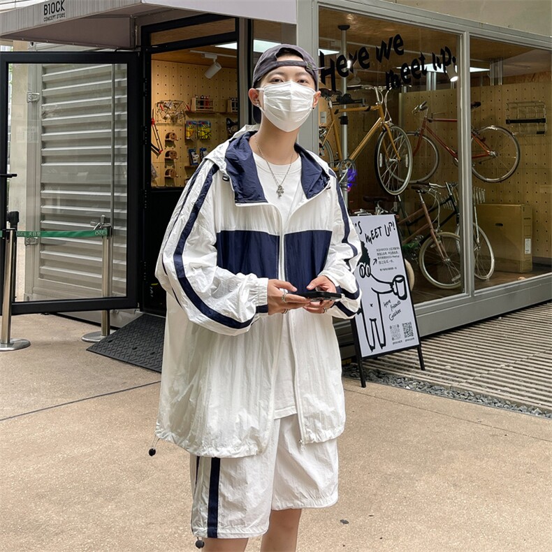 夏季时尚连帽防晒套装男运动风撞色防晒衣夹克XZ514-2-1606-P98，男装防晒衣，星座514-2(原B239)