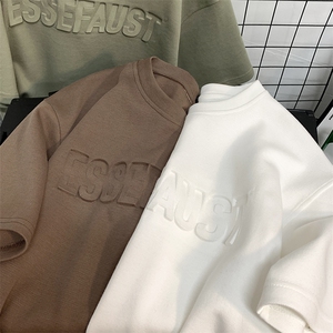 重磅抖音直播品质 港风宽松刺绣短袖男T恤X416b-1-DT393-P35限48图片