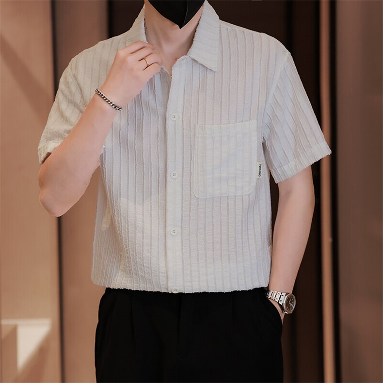 档口大货男士短袖衬衫高级感定制面料冰丝透气品质C317-C801-P55图片
