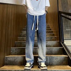 牛仔裤男新款宽松直筒渐变抽绳阔腿裤夏季薄款百搭长裤N0029-P46，男装牛仔裤，星座308B-1