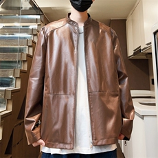 机车皮夹克休闲外套潮流上衣春季皮衣男立领男士A266-PY005-P85，男装皮衣，电商A266