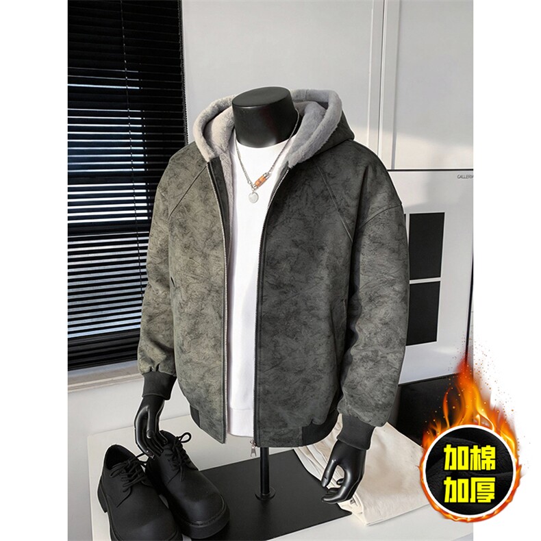 现货高品质美式高街冬季重磅座山雕大毛毛领pu皮棉衣男女加厚外套，男装皮衣，电商A486-1