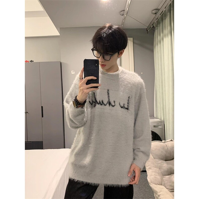 海马毛毛衣基础简约标语logo字母宽松情侣男女同款M5237,男装针织衫/毛衣,星座1116A（原606A-3）